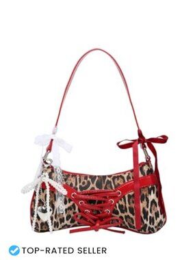 Faux Leather Bow Purse Shoulder Bag Y2K Preppy Underarm Handbag